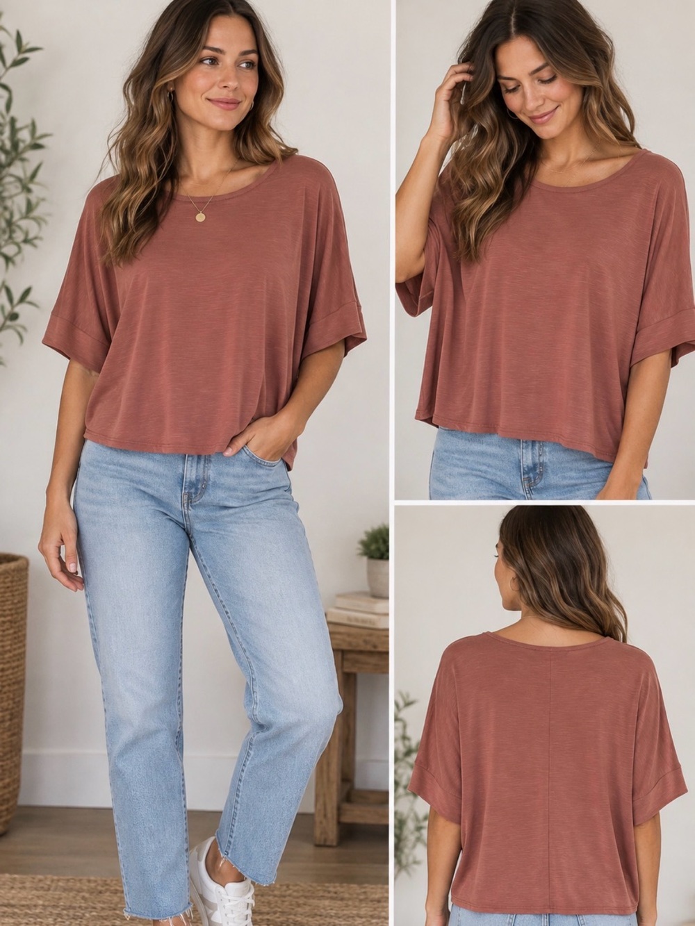 Dusty Rose Flowy Sleeve Short-Sleeve Blouse